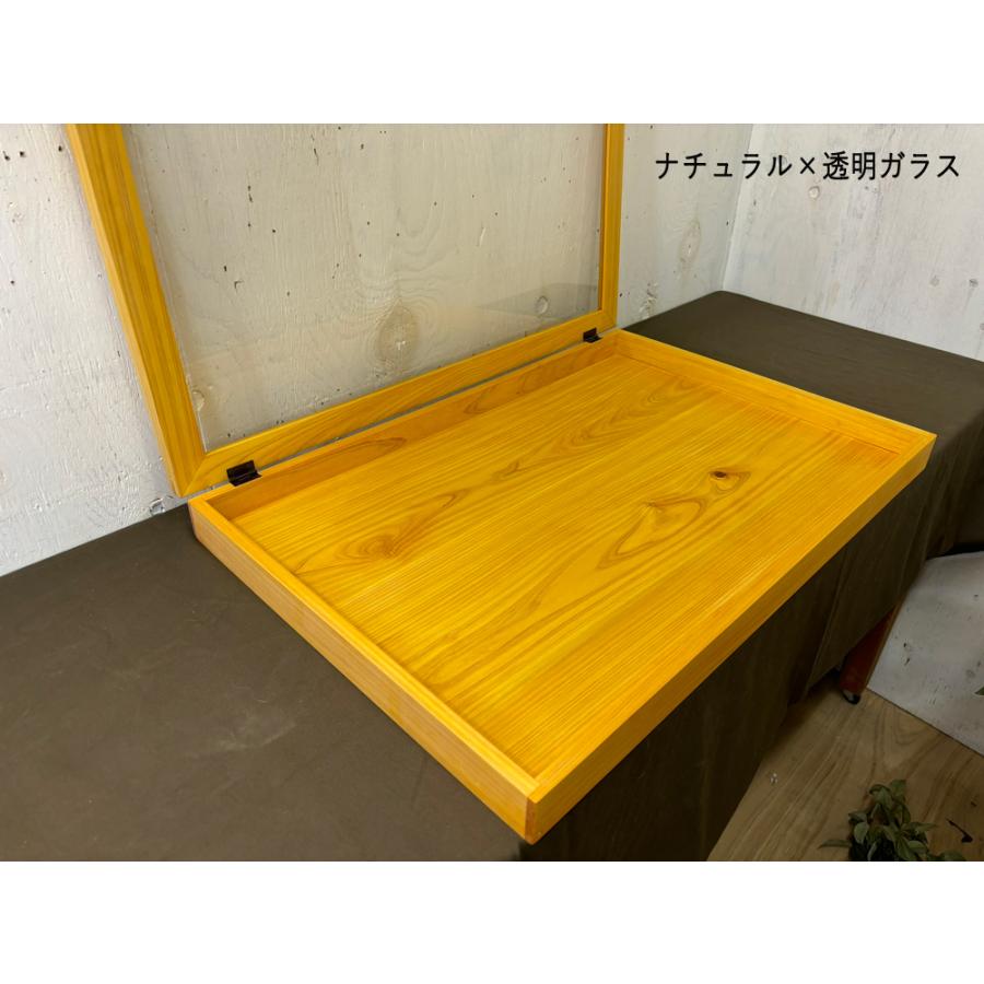 早め発送 アクセサリーケース ナチュラル 透明ガラス 60×40×6cm 内寸高さ2.8cm つまみなし ひのき 木製 ハンドメイド_7