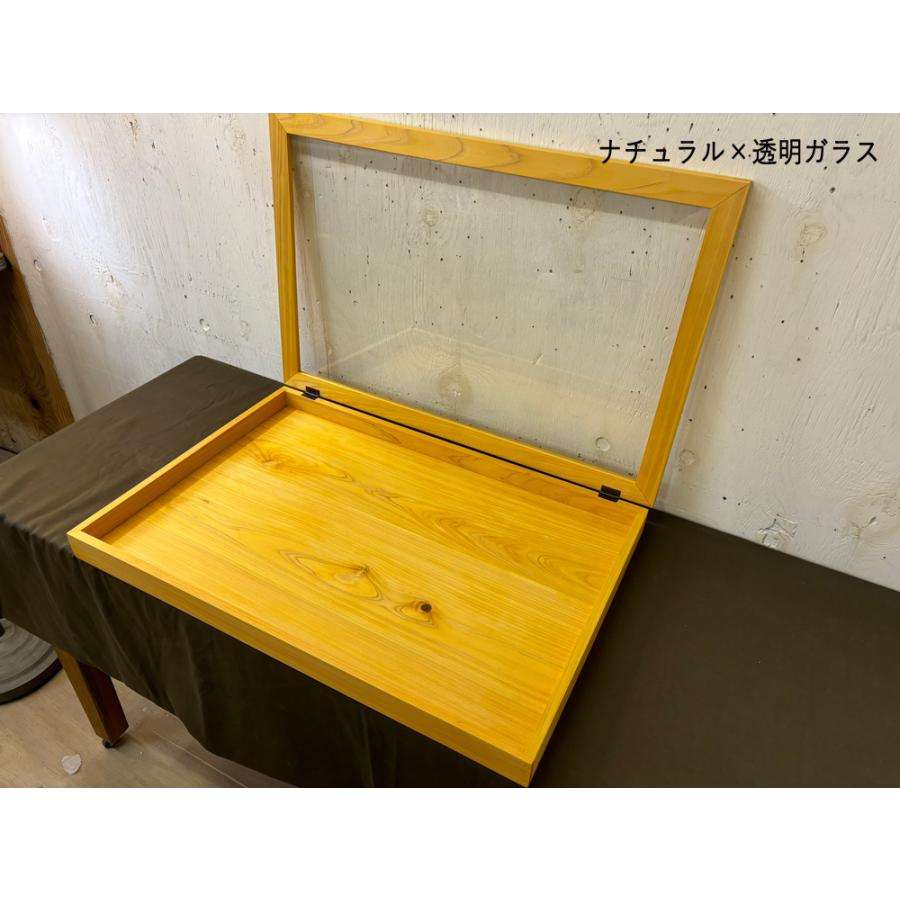 早め発送 アクセサリーケース ナチュラル 透明ガラス 60×40×6cm 内寸高さ2.8cm つまみなし ひのき 木製 ハンドメイド_8