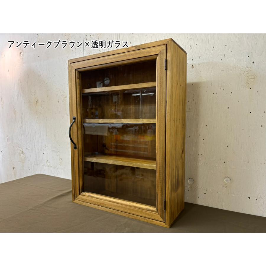 コレクションケース アンティークブラウン 透明ガラス 35×14×48cm 棚板