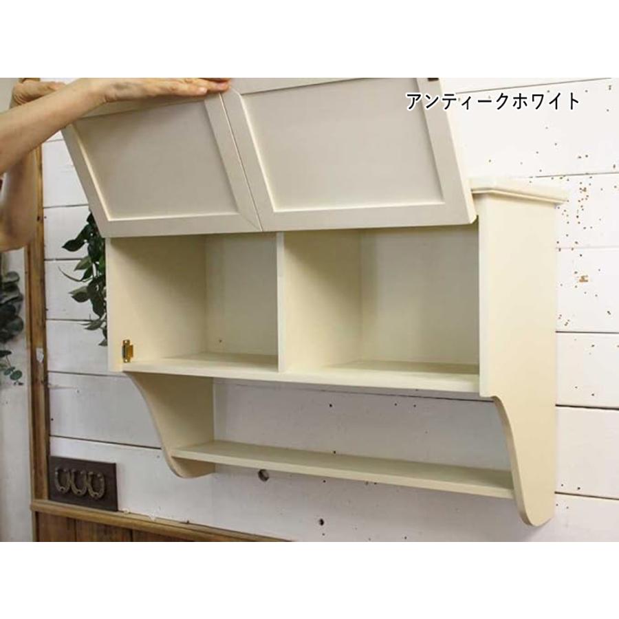 吊り戸棚 アンティークホワイト ダブル扉 70×27×40cm シェルフ付き