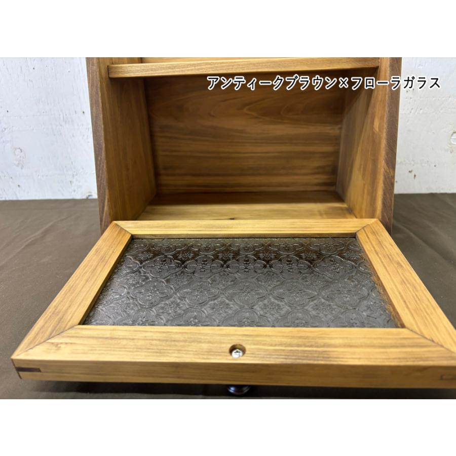 ブレッドケース アンティークブラウン フローラガラス 30×21×26cm 真鍮