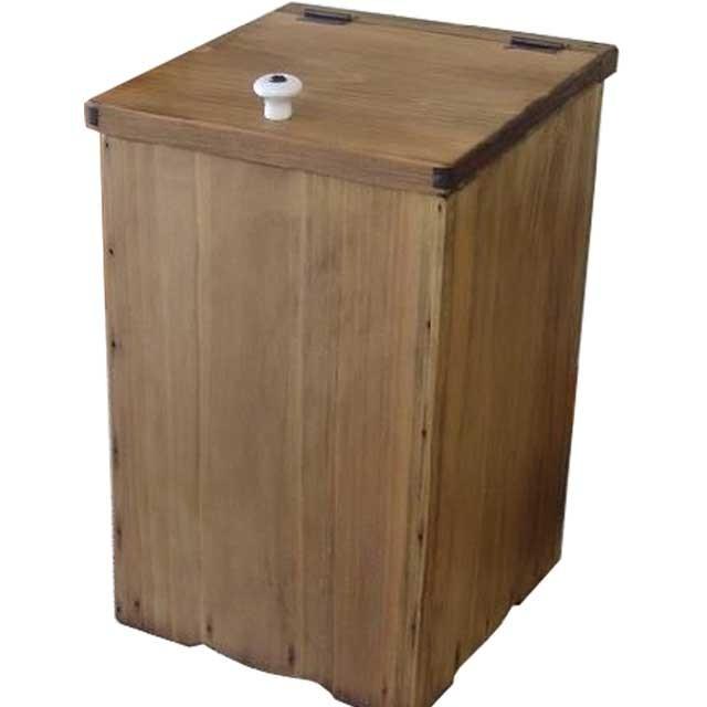 ごみ箱 ミニ アンティークブラウン w23d23h35cm ダストボックス 背板なし ふた・つまみ付き 木製 ヒノキ 受注製作｜angelsdust