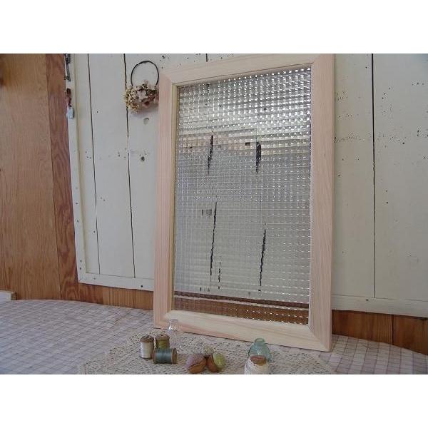 ガラスフレーム FIX窓 室内窓 カフェ窓 チェッカーガラス窓 片面仕様 40×2×60ｃｍ 無塗装白木 受注製作_1