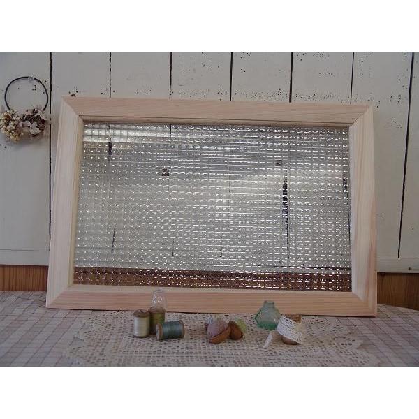 ガラスフレーム FIX窓 室内窓 カフェ窓 チェッカーガラス窓 片面仕様 40×2×60ｃｍ 無塗装白木 受注製作_3