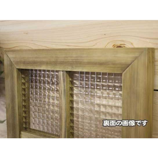 室内窓 採光窓 チェッカーガラス 木製 ひのき アンティークブラウン フィックス窓 両面仕様桟入り 40×35センチ・厚み3.5センチ 受注製作_5