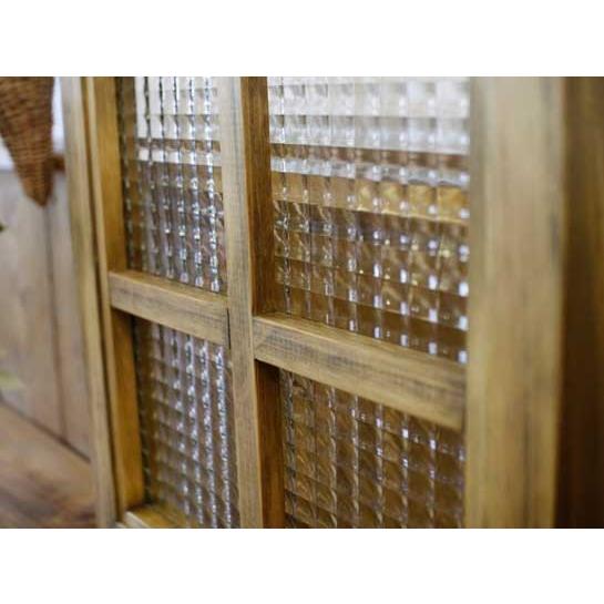 カフェ窓 フィックス窓 チェッカーガラス アンティークブラウン 36×3.5×36cm 採光窓 片面十字桟入り 北欧 木製 ひのき受注製作_3