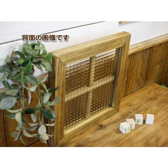 カフェ窓 フィックス窓 チェッカーガラス アンティークブラウン 36×3.5×36cm 採光窓 片面十字桟入り 北欧 木製 ひのき受注製作_4