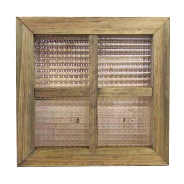 室内窓 チェッカーガラス 38×3.5×37cm アンティークブラウン 片面十字桟入り 北欧 木製 ひのき ハンドメイド 受注製作