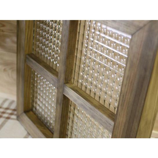 室内窓 チェッカーガラス 38×3.5×37cm アンティークブラウン 片面十字桟入り 北欧 木製 ひのき ハンドメイド 受注製作_2