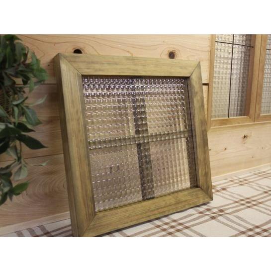 室内窓 チェッカーガラス 38×3.5×37cm アンティークブラウン 片面十字桟入り 北欧 木製 ひのき ハンドメイド 受注製作_4