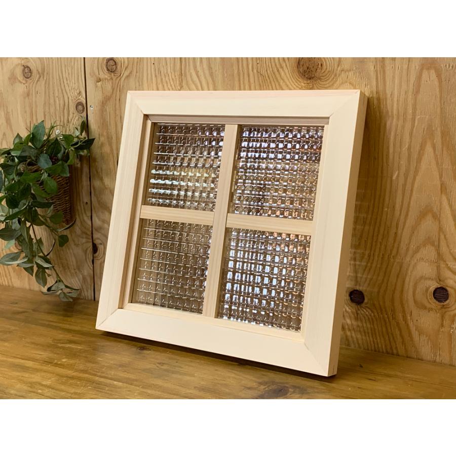 フィックス窓 クロスガラス 室内窓 片面十字桟入り 36×3.5×36cm 無塗装白木 木製 ヒノキ ハンドメイド 受注製作_2