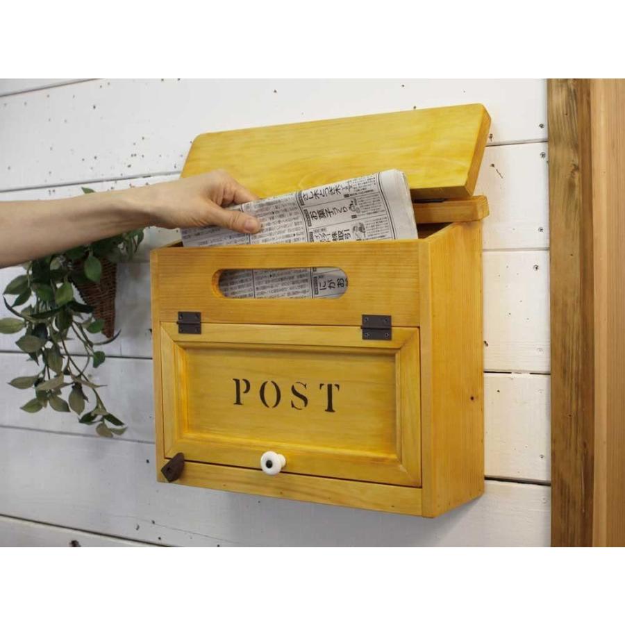 横型ポスト ナチュラル 37×14×36cm POSTステンシル 茶 MAIL BOX 郵便受け ハンドメイド 木製 ひのき ハンドメイド 受注製作｜angelsdust｜04