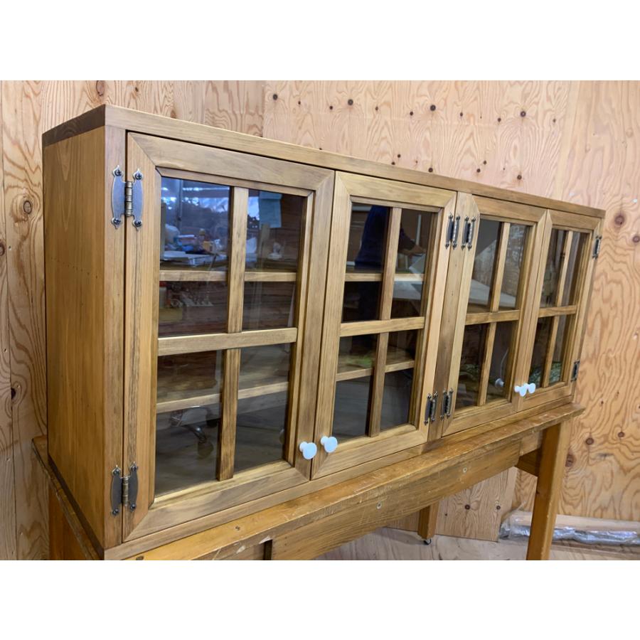 吊り戸棚 透明ガラス アンティークブラウン 120×30×50cm 十字桟入り