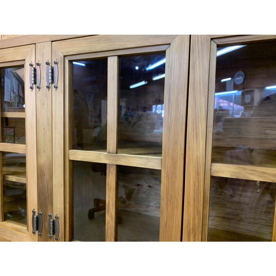 吊り戸棚 透明ガラス アンティークブラウン 120×30×50cm 十字桟入り