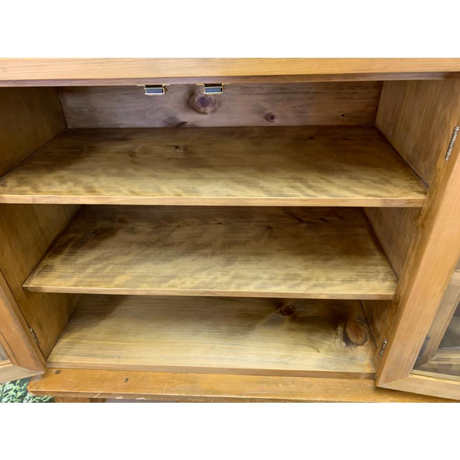 吊り戸棚 透明ガラス アンティークブラウン 120×30×50cm 十字桟