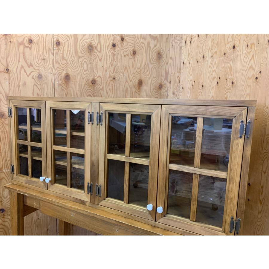 吊り戸棚 透明ガラス アンティークブラウン 120×30×50cm 十字桟入り