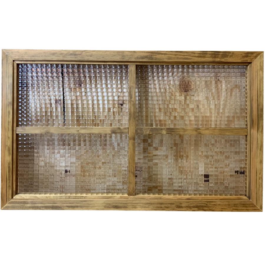 フィックス窓 両面桟入り チェッカー玻璃 アンティーク赤銅色 78×3.5×50珊 木製 ヒノキ お手て御手伝いさん 受注生み出すこと DIY、工具-飾り窓
