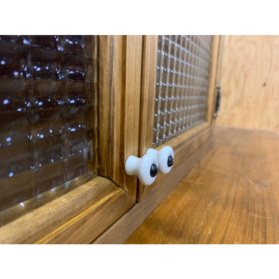 キャビネット チェッカーガラス扉 アンティークブラウン 60×30×50cm 棚