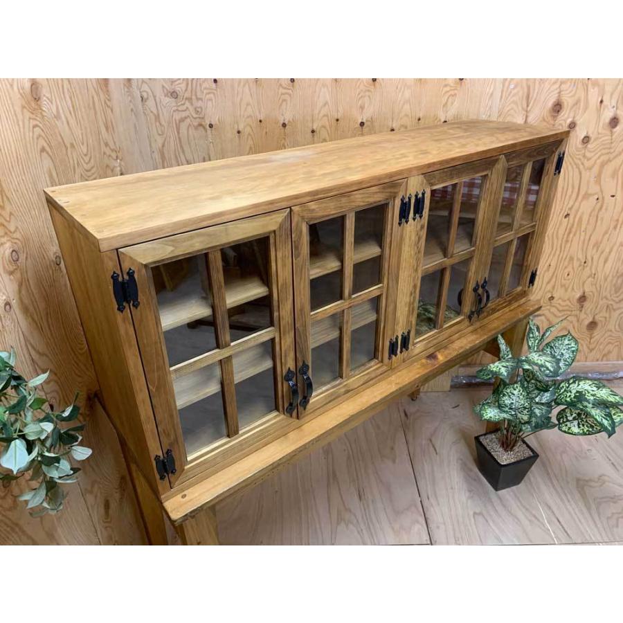 吊り戸棚 桟入り 透明ガラス扉 アンティークブラウン 120×30×50cm