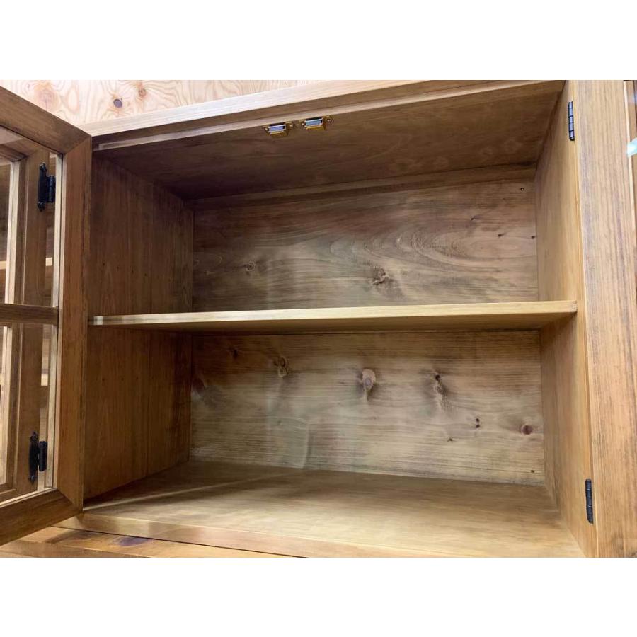 吊り戸棚 桟入り 透明ガラス扉 アンティークブラウン 120×30