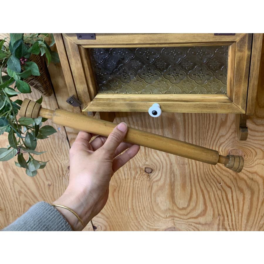 キッチンペーパーホルダー アンティークブラウン 31×17×29cm レギュラーサイズ 230mm フローラガラス扉 白つまみ 木製 ひのき ハンドメイド 受注製作の画像