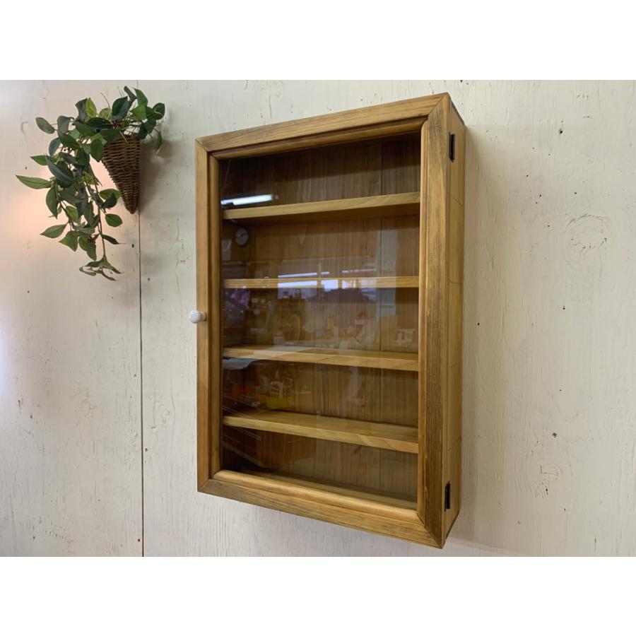 コレクションケース 透明ガラス扉 アンティークブラウン 32×10×46cm 棚