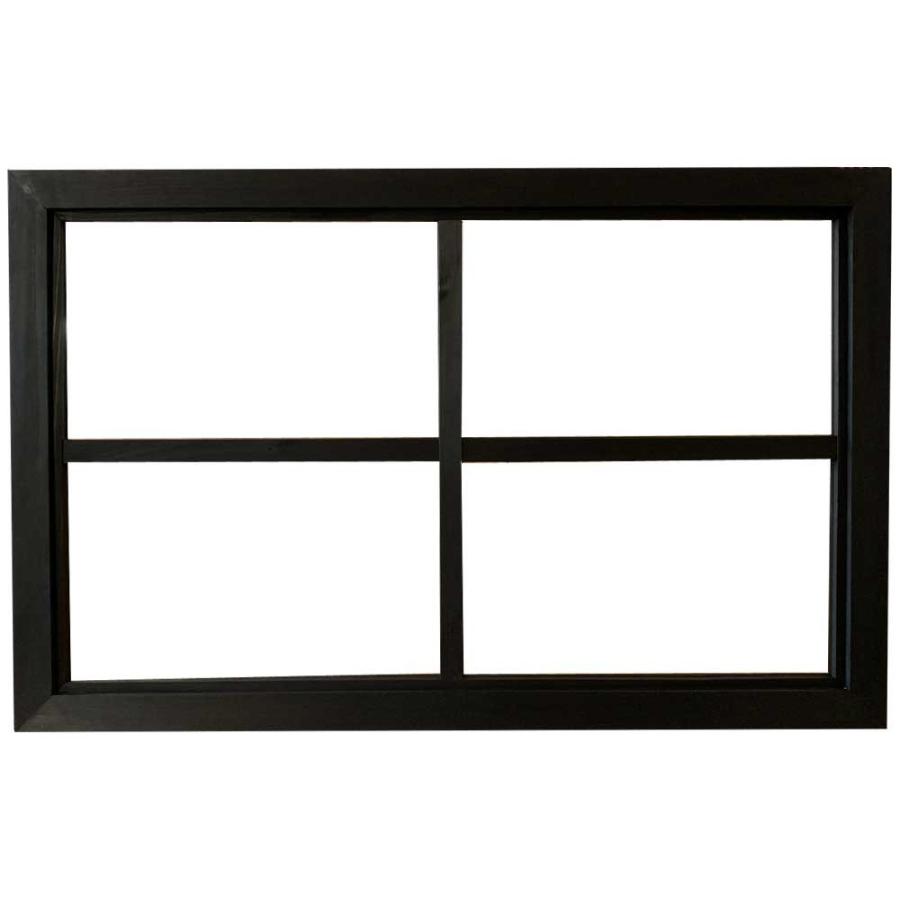 室内窓 透明ガラス 両面桟入り ブラックステイン 78×3.5×50cm 木製 ヒノキ ハンドメイド 受注製作