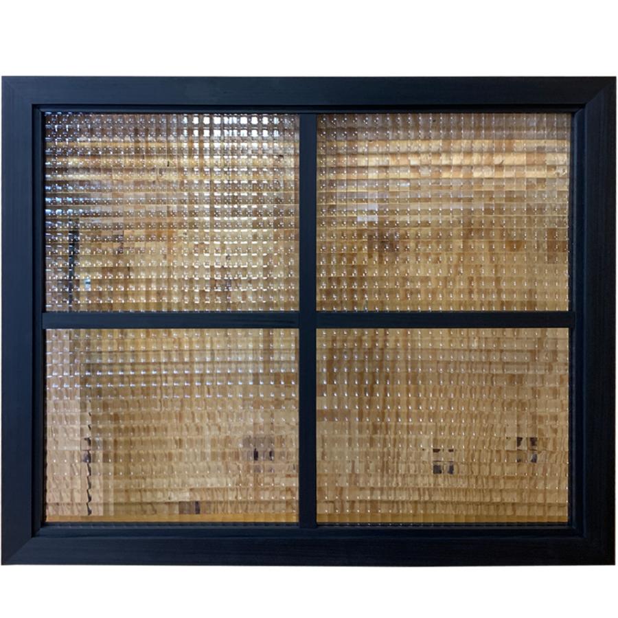 室内窓 チェッカー玻璃 ブラックステイン 70×3.5×60珊 両面桟入り 木製 ひのき お手て御手伝いさん 受注生み出すこと 住宅設備-飾り窓-サッシ、窓