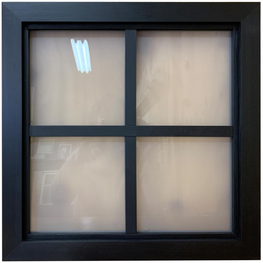 室内窓・FIX窓 両面桟入り すりガラス 45x3.5x45cm ブラックステイン 木製 ヒノキ ハンドメイド 受注製作 飾り窓
