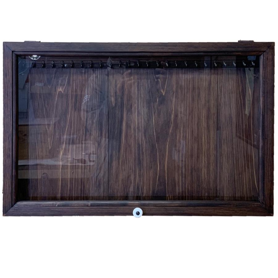 アクセサリーケース U字フックつき 透明ガラス扉 55×6×35cm ダーク