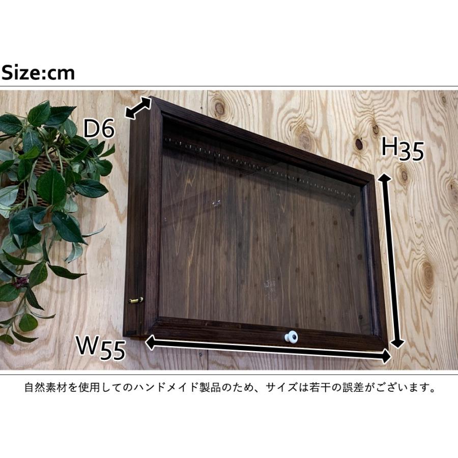 アクセサリーケース U字フックつき 透明ガラス扉 55×6×35cm ダーク