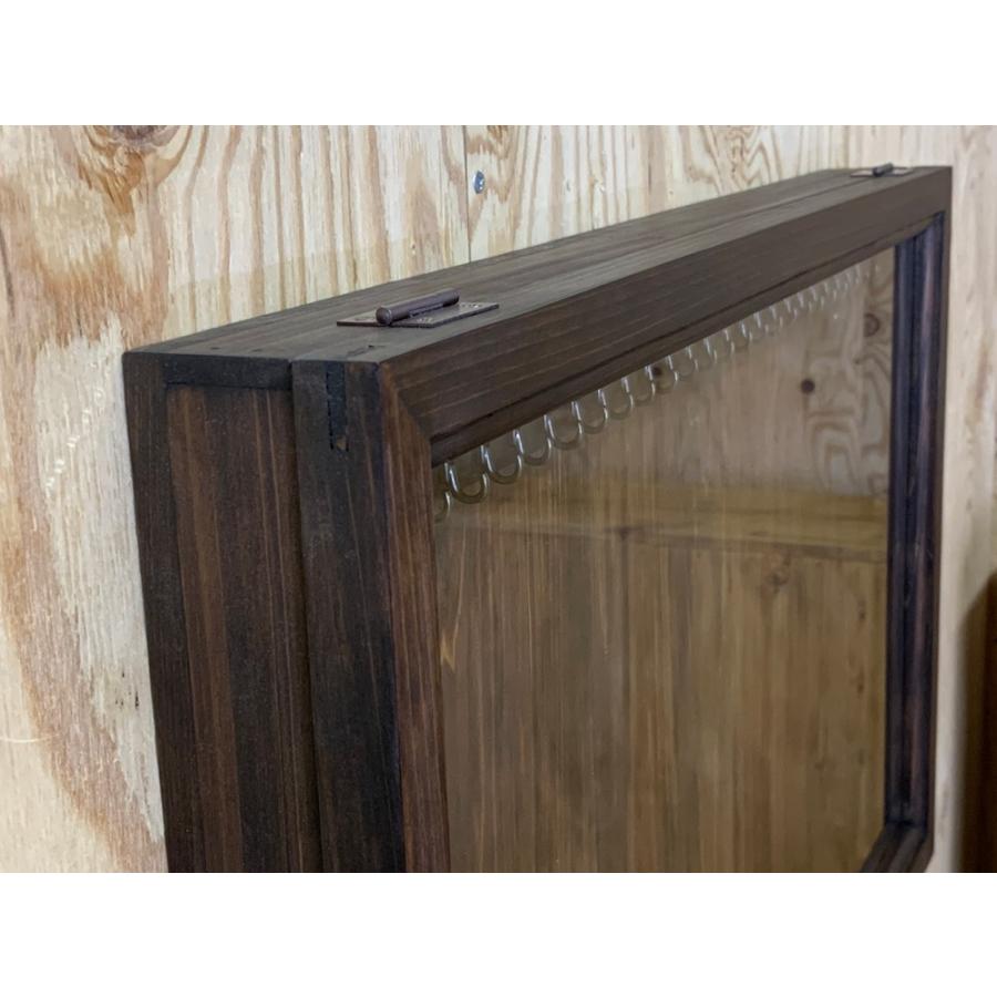 アクセサリーケース U字フックつき 透明ガラス扉 55×6×35cm ダーク