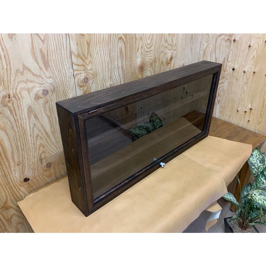 ディスプレイケース ダークブラウン w81.5d10h41cm 3段棚 透明ガラス扉 