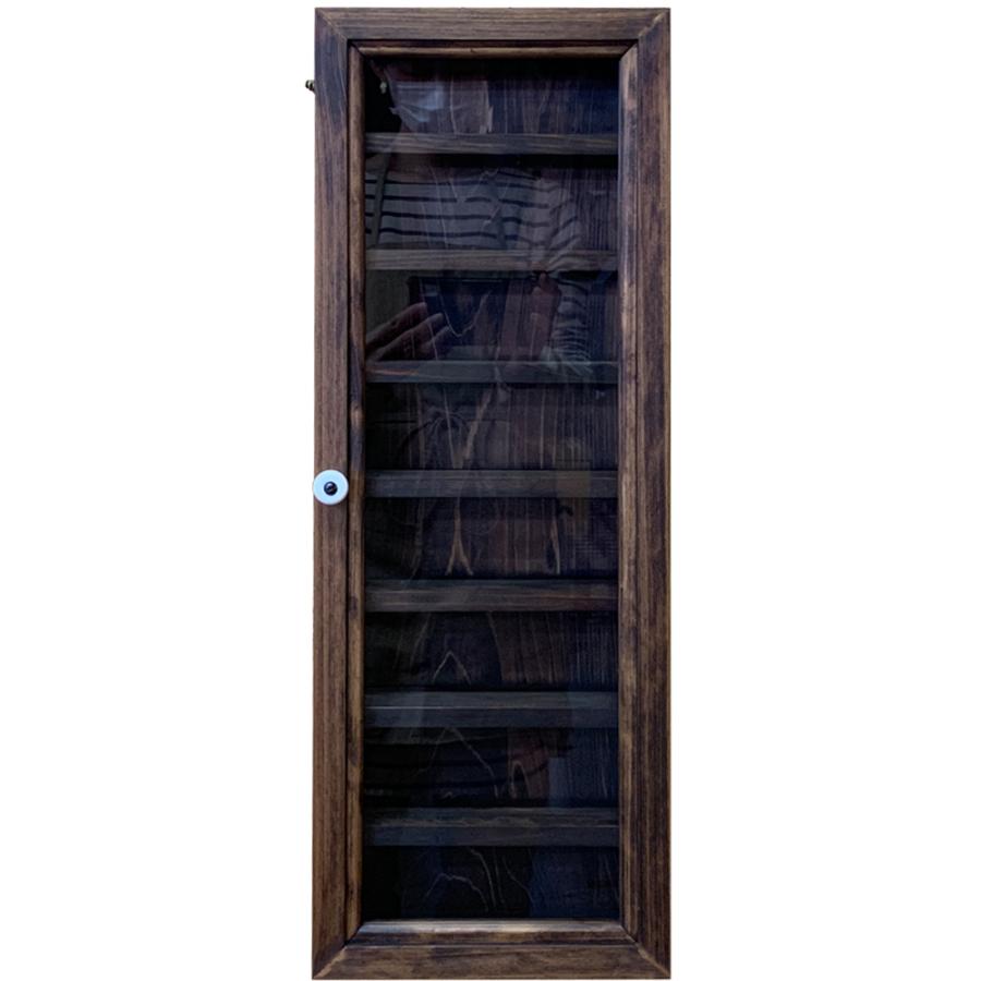 メガネ収納ケース ダークブラウン 19.5×8.5×55cm 透明ガラス 壁掛け