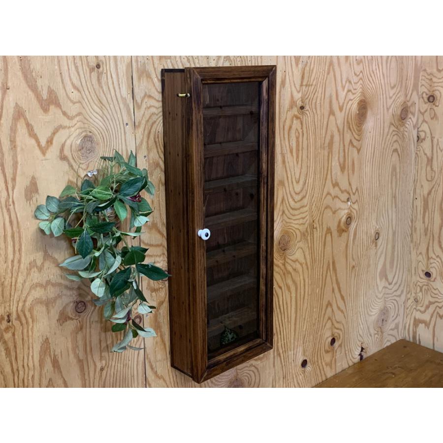 メガネ収納ケース ダークブラウン 19.5×8.5×55cm 透明ガラス 壁掛け