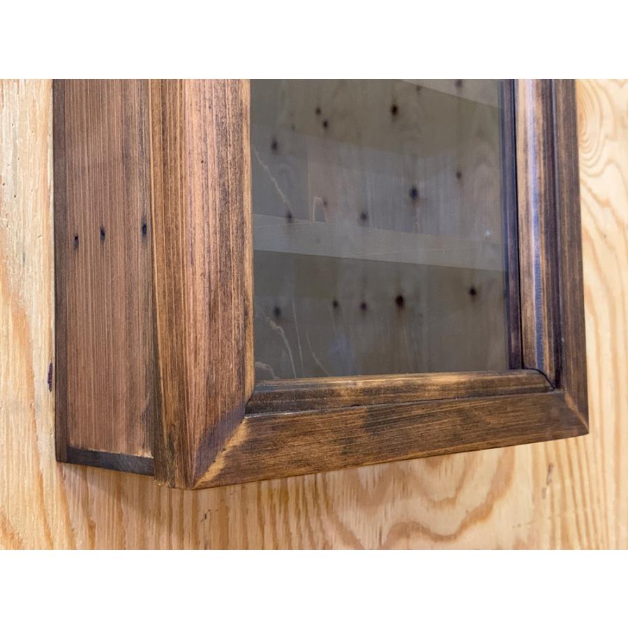 メガネ収納ケース ダークブラウン 19.5×8.5×55cm 透明ガラス 壁掛け
