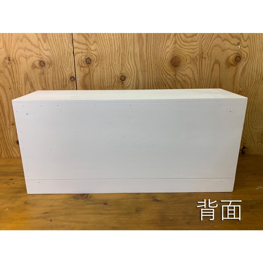 キャビネット 横型 ト型棚付き フラップアップ 65×19×30cm マットホワイト 透明ガラス 真鍮つまみ 背板あり 木製 ひのき ハンドメイド 受注製作_8