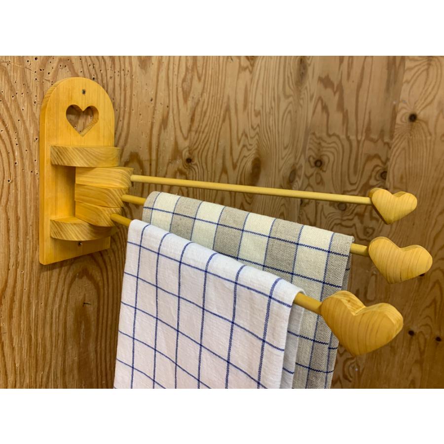 ふきんかけ 3本タイプ ハート型 ナチュラル 7×34×20cm タオルハンガー
