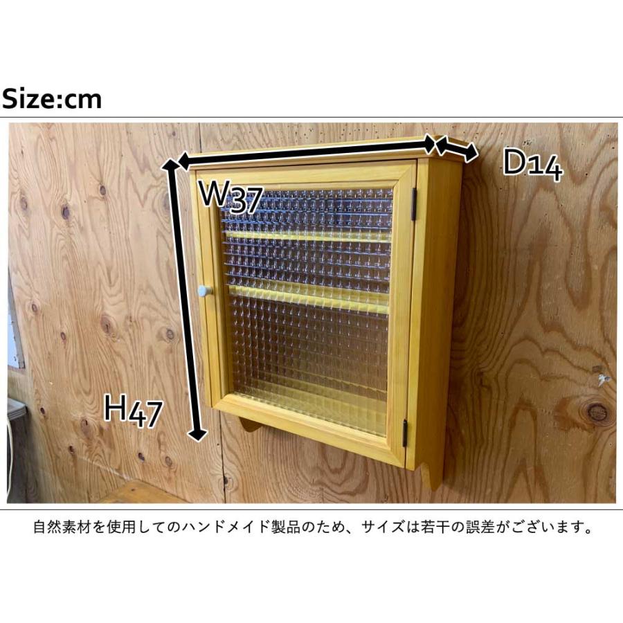 キャビネット ペグ付き クロスガラス扉 壁掛け 37×14×47cm ナチュラル 木製 ヒノキ ハンドメイド 受注製作_1