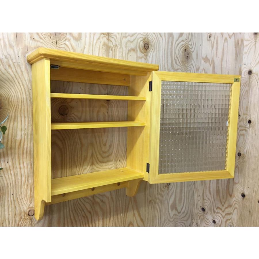 キャビネット ペグ付き クロスガラス扉 壁掛け 37×14×47cm ナチュラル 木製 ヒノキ ハンドメイド 受注製作_5