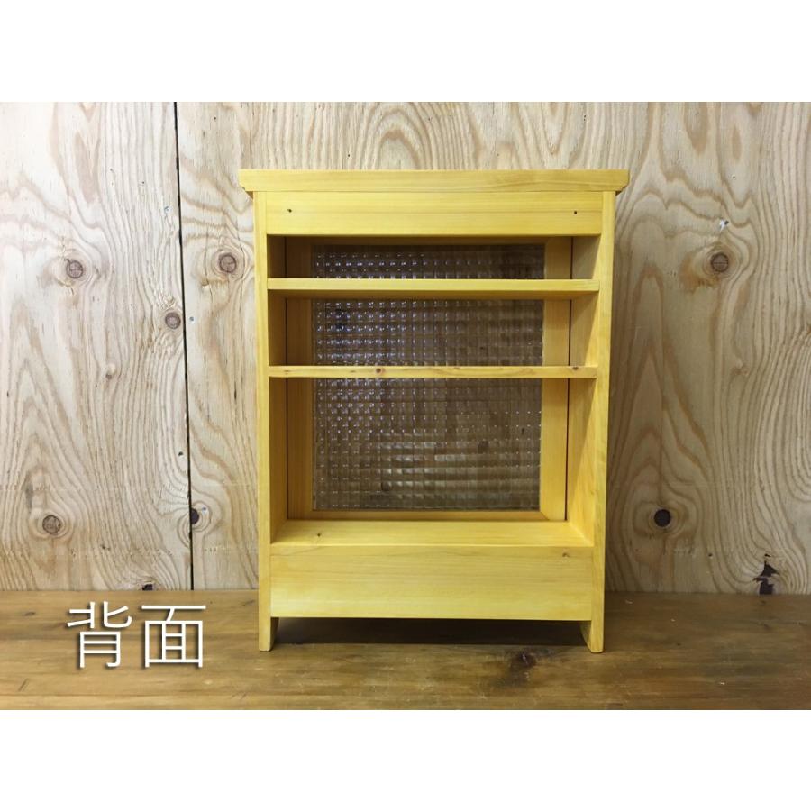 キャビネット ペグ付き クロスガラス扉 壁掛け 37×14×47cm ナチュラル 木製 ヒノキ ハンドメイド 受注製作_8