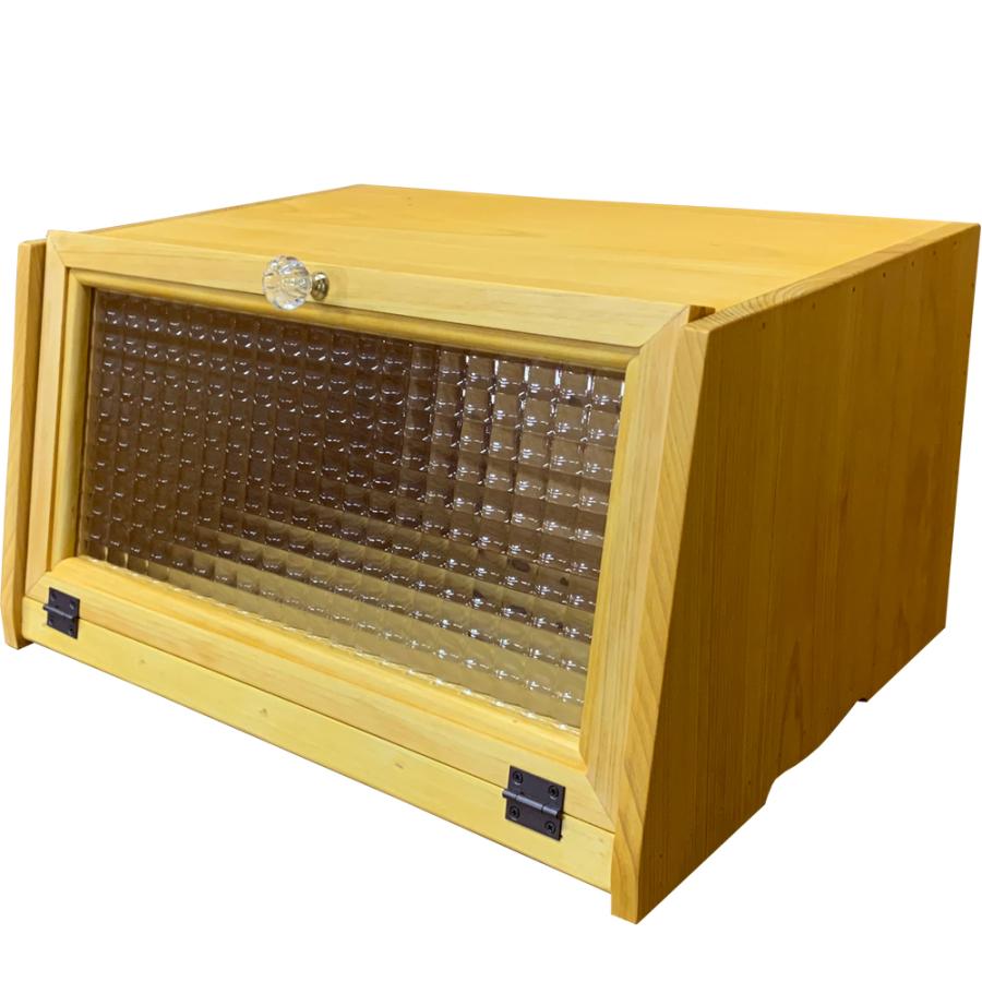 最安値挑戦 ブレッドケース 角型 クロスガラス扉 パンプキンノブ 40 30 21cm ナチュラル 横長タイプ 木製 ヒノキ ハンドメイド 受注製作 正規激安 Wolbergstudio Com