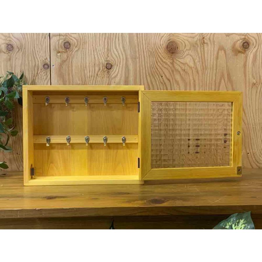 キーボックス クロスガラス ナチュラル 30×7×25cm 真鍮つまみ 木製