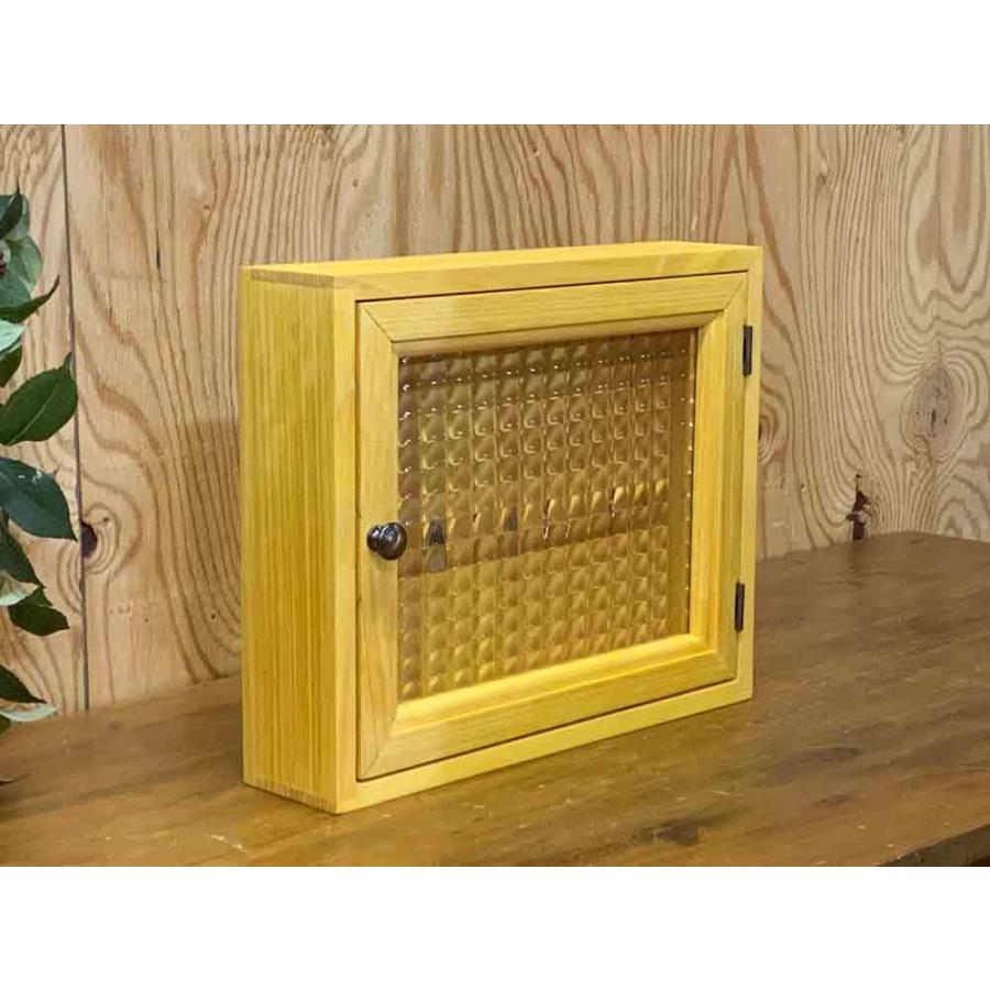 キーボックス クロスガラス ナチュラル 30×7×25cm 真鍮つまみ 木製