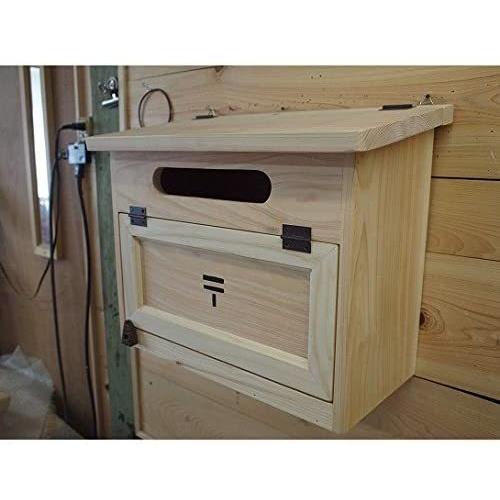 横型ポスト 白木クリア防水塗装 37×20×30cm 奥行き広め ステンシル 