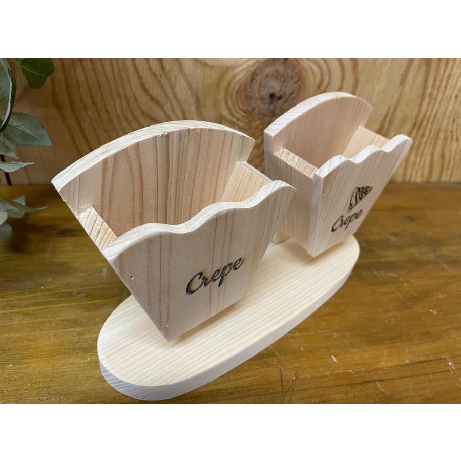 クレープスタンド 波形 無塗装白木 10×7×12.5cm オリジナルロゴ ダブル