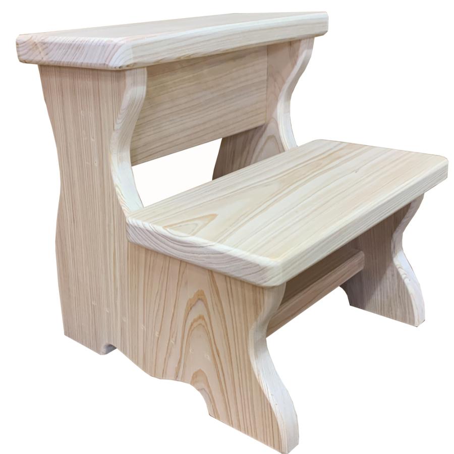 ミニツーステップ シンプル 二段 無塗装白木 26×24×26.5cm 木製 ひのき ハンドメイド 受注製作