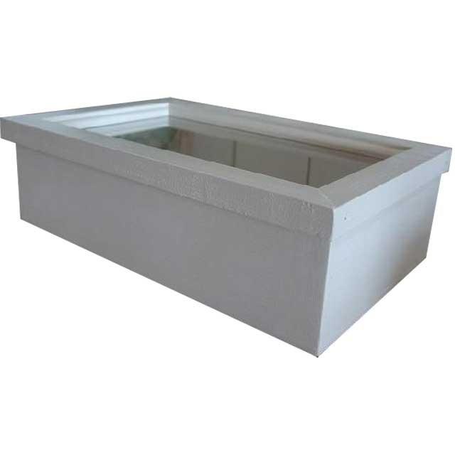 コレクションケース つまみなし アンティークホワイト w31d20h11cm 透明ガラス 木製 ひのき 受注製作