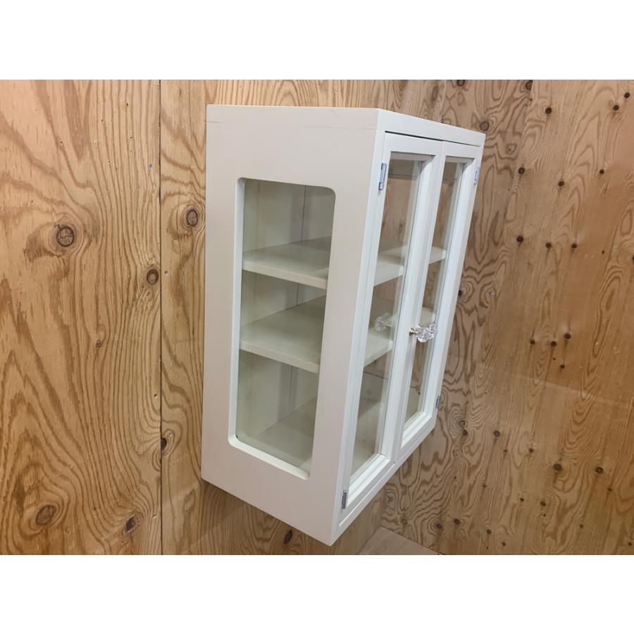 壁掛けキャビネット アンティークホワイト 40×23×51cm 透明ガラス 棚