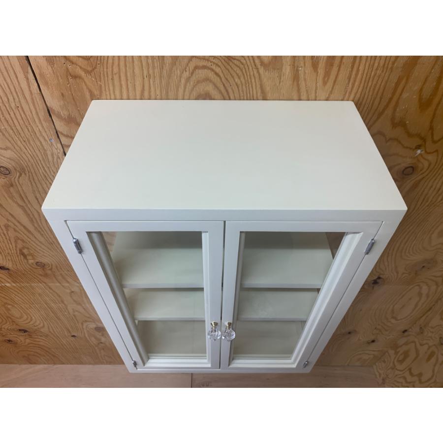 壁掛けキャビネット アンティークホワイト 40×23×51cm 透明ガラス 棚